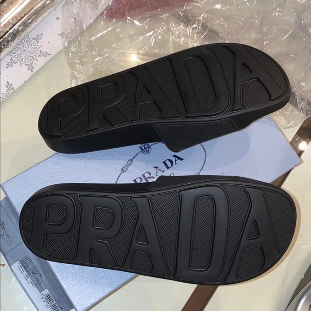 Prada Black Logo Slide Sandals - Picture 4 of 7